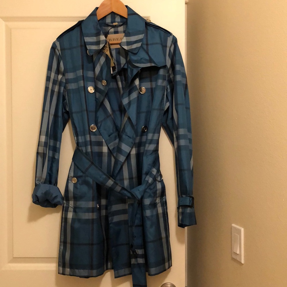 Burberry Blue Plaid Trench Coat